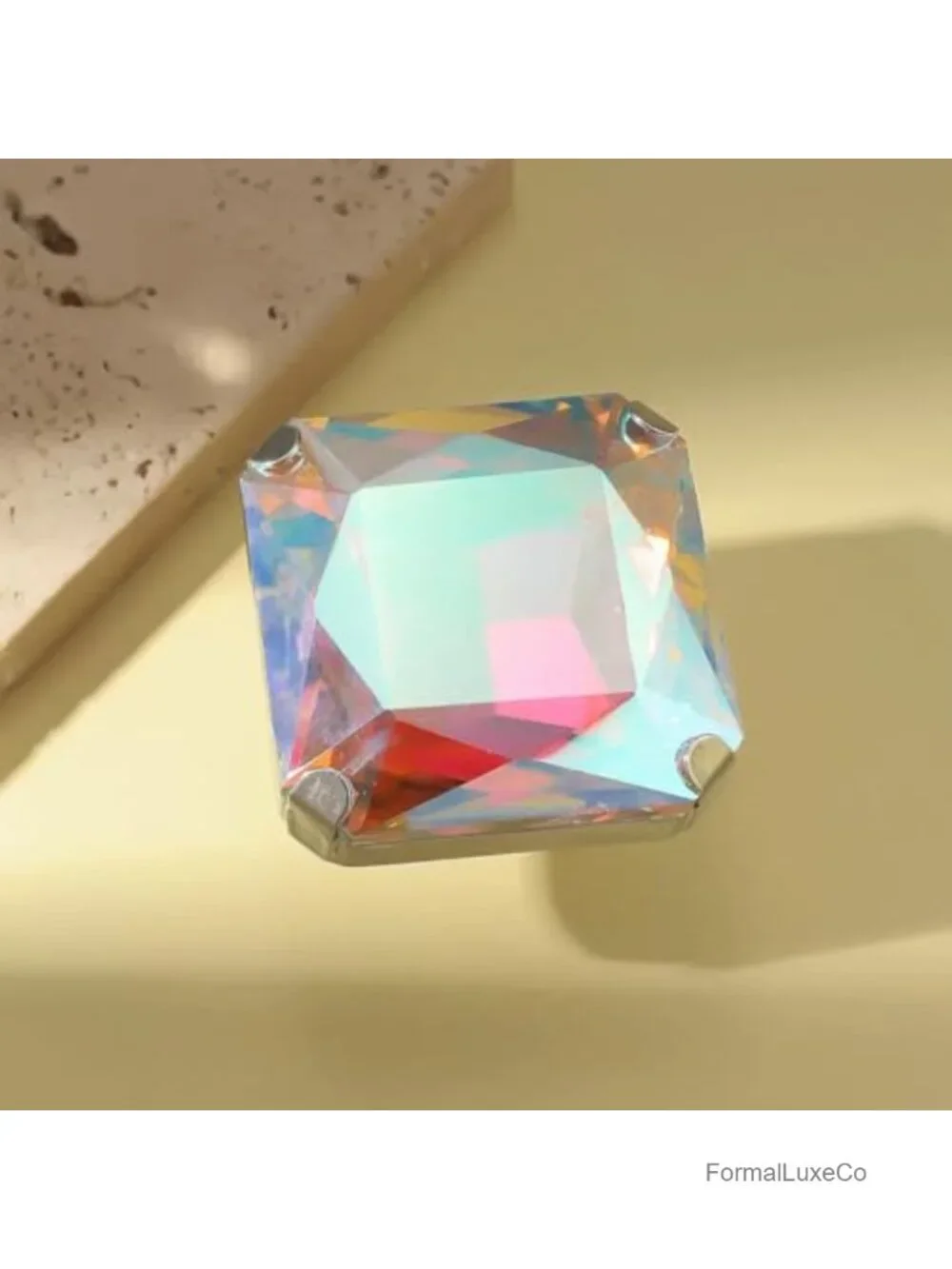 Large Square Rhinestone Statement Ring Women Chunky Geometric Crystal Open